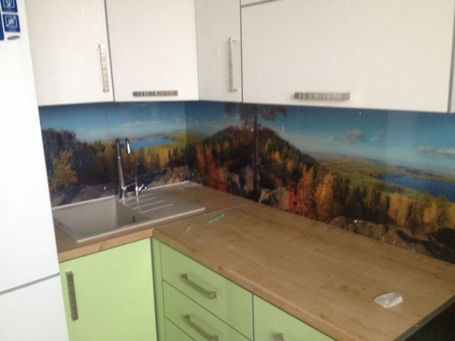 Фартук для кухни из стекла с цветным рисунком